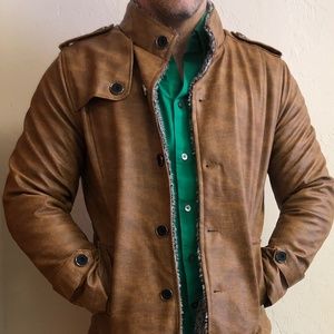 KP Fashion Man Faux Fur-Lined Jacket Faux Leather